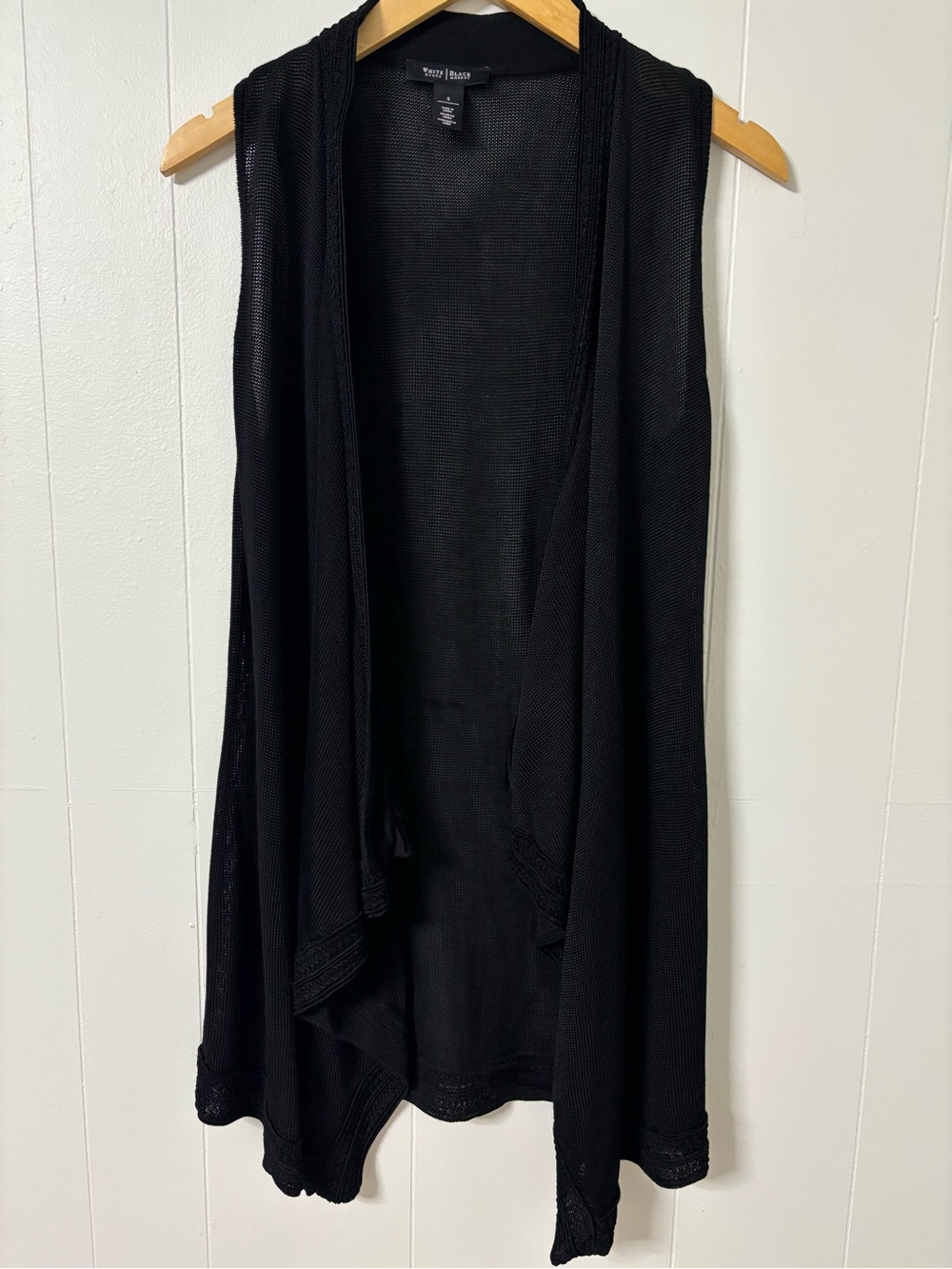 White House Black Market Black Open Front Knit Vest Size Small